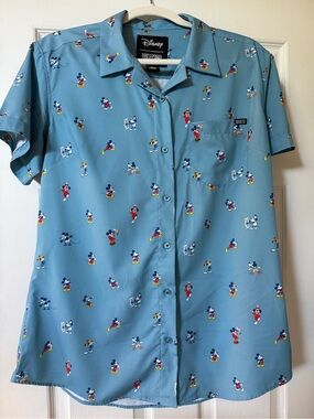 RSVLTS Blue Short-Sleeve Mickey Mouse Button-Down Shirt